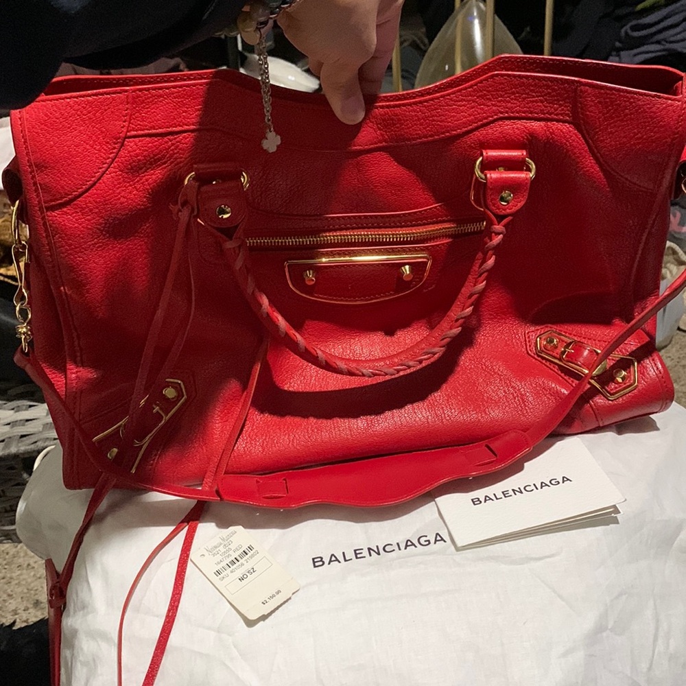 Red Balenciaga Womens Handbag (Giant 12 Golden City Bag)